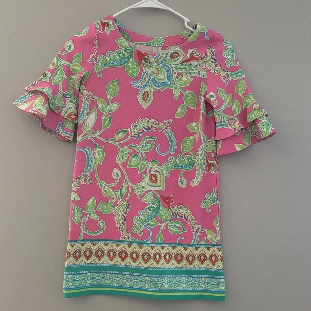 Pappagallo Pink and Green Floral Kids Dress
